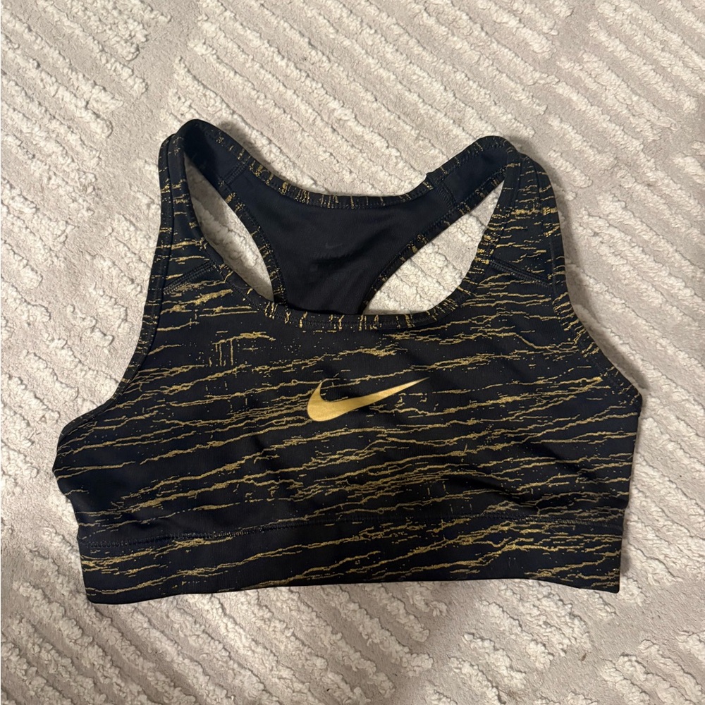 Nike Black and Gold Patterned Sports Bra
